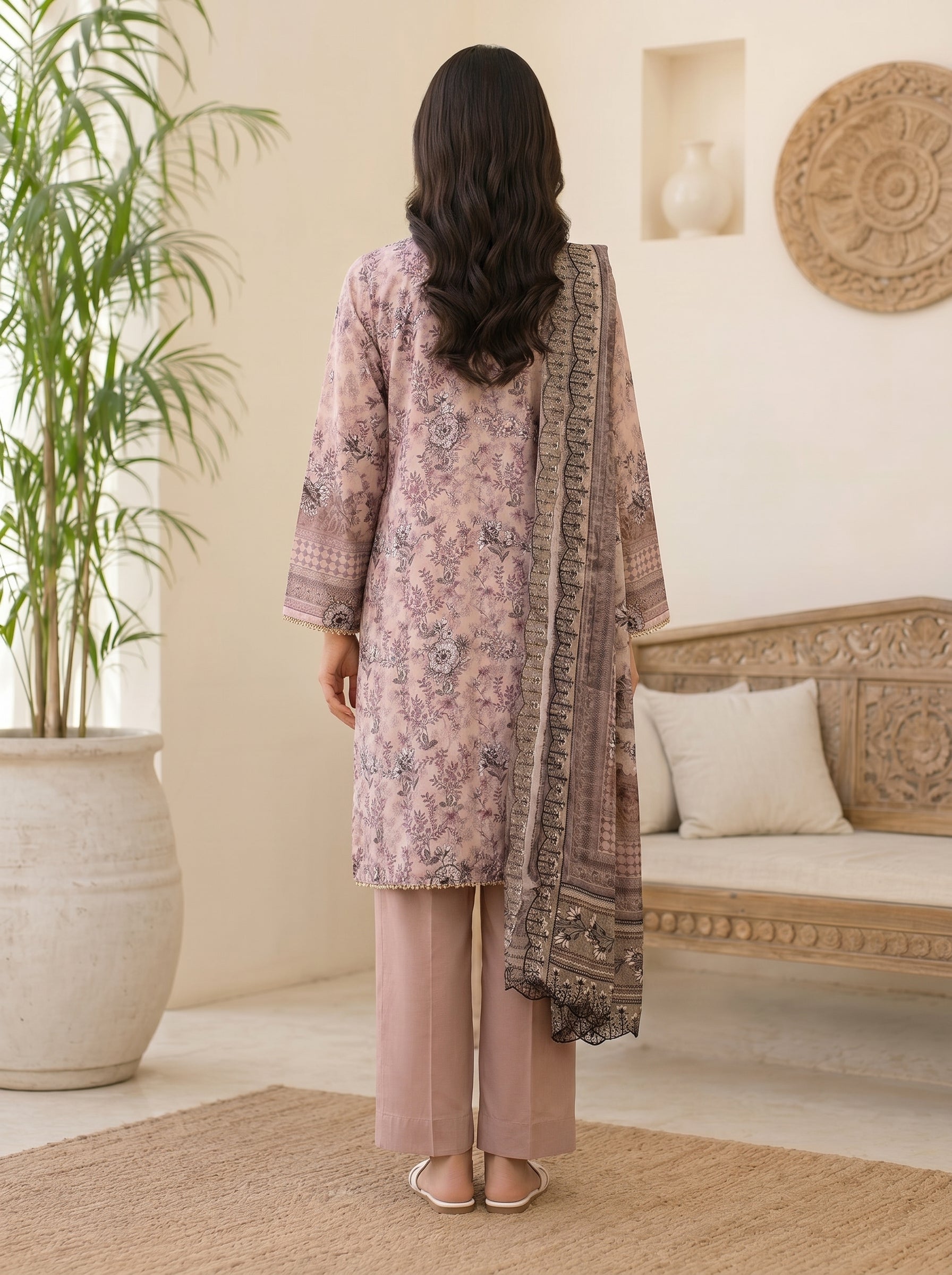 Dusty Pink 3-Piece Lawn Suit | Portia Fabrics Secondary image
