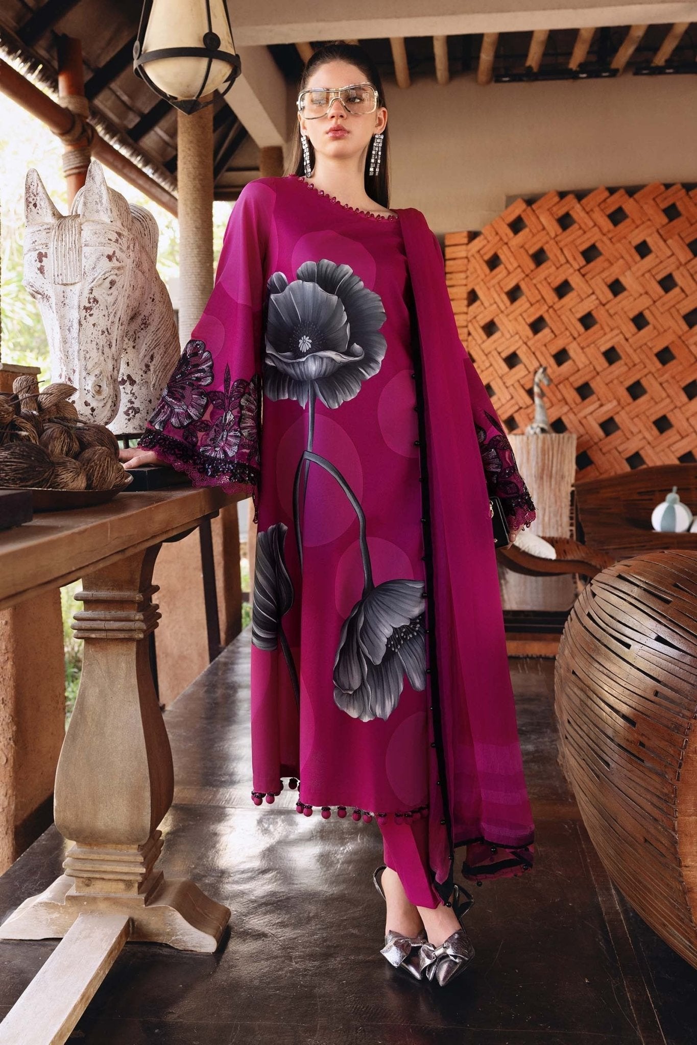 13B 3 Piece Unstitched Embroidered Lawn Suit | M Print | Maria B - Portia Fabrics Main image
