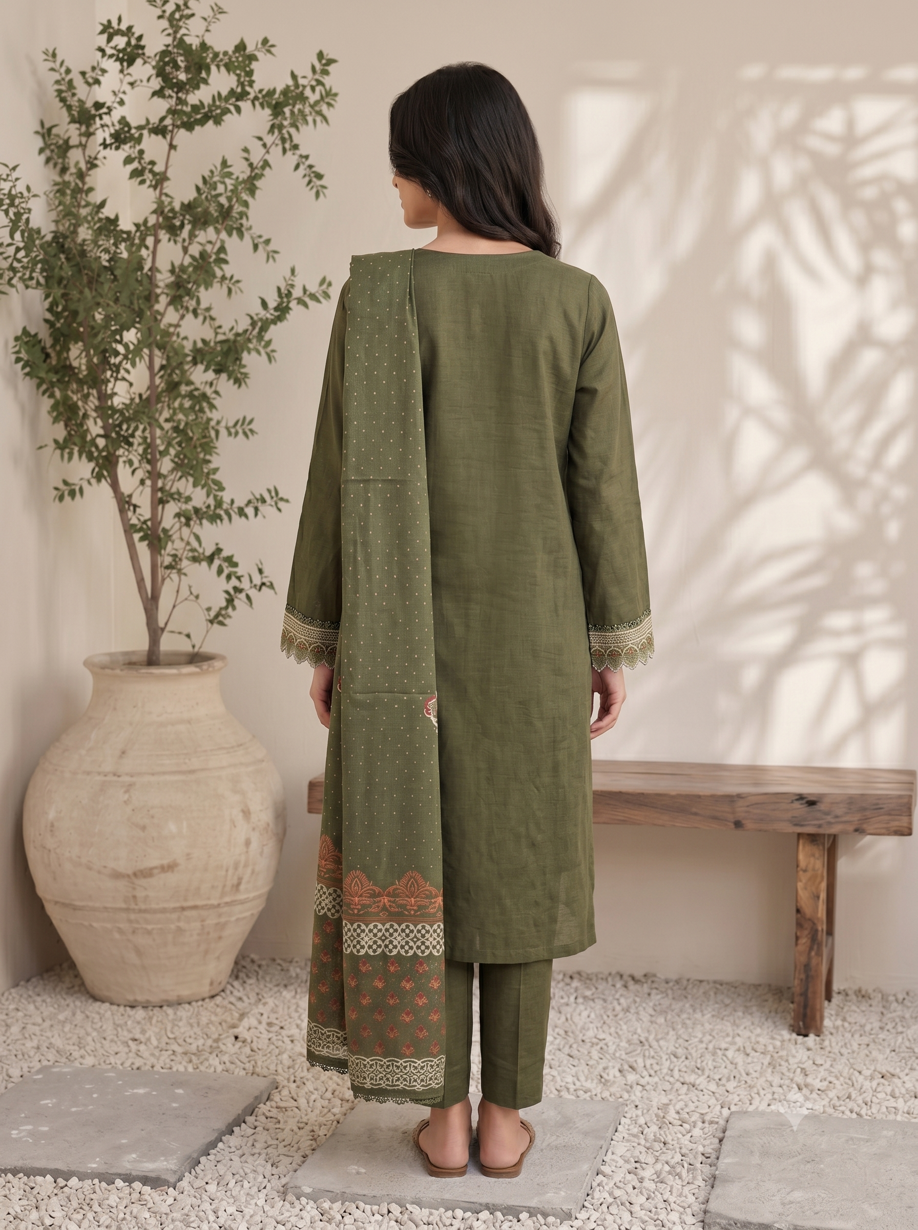 Olive Green | 3 Piece Lawn | Portia Fabrics