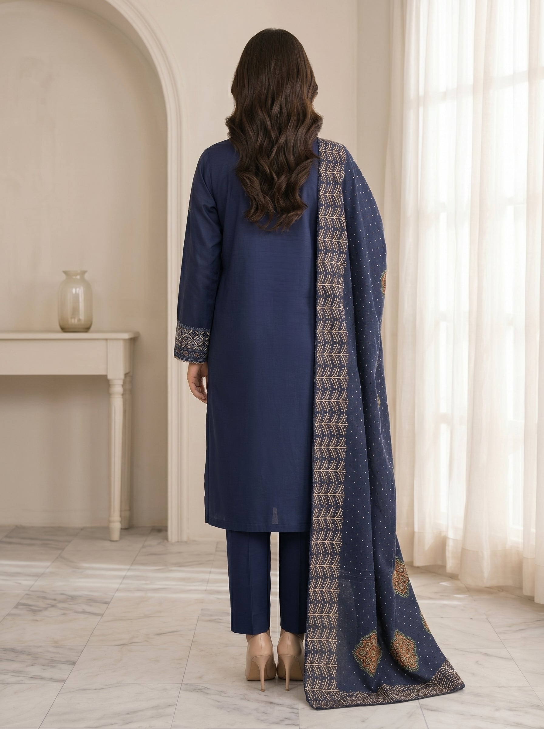 Navy Blue 3 Piece Lawn | Portia Fabrics