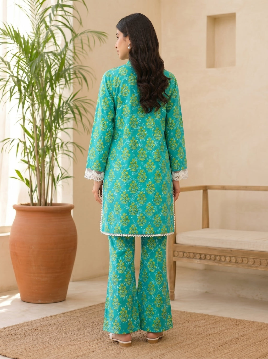 Teal-green-2 Piece Lawn | Portia Fabrics