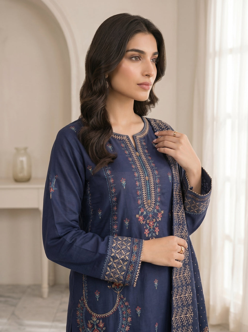 Navy Blue 3 Piece Lawn | Portia Fabrics