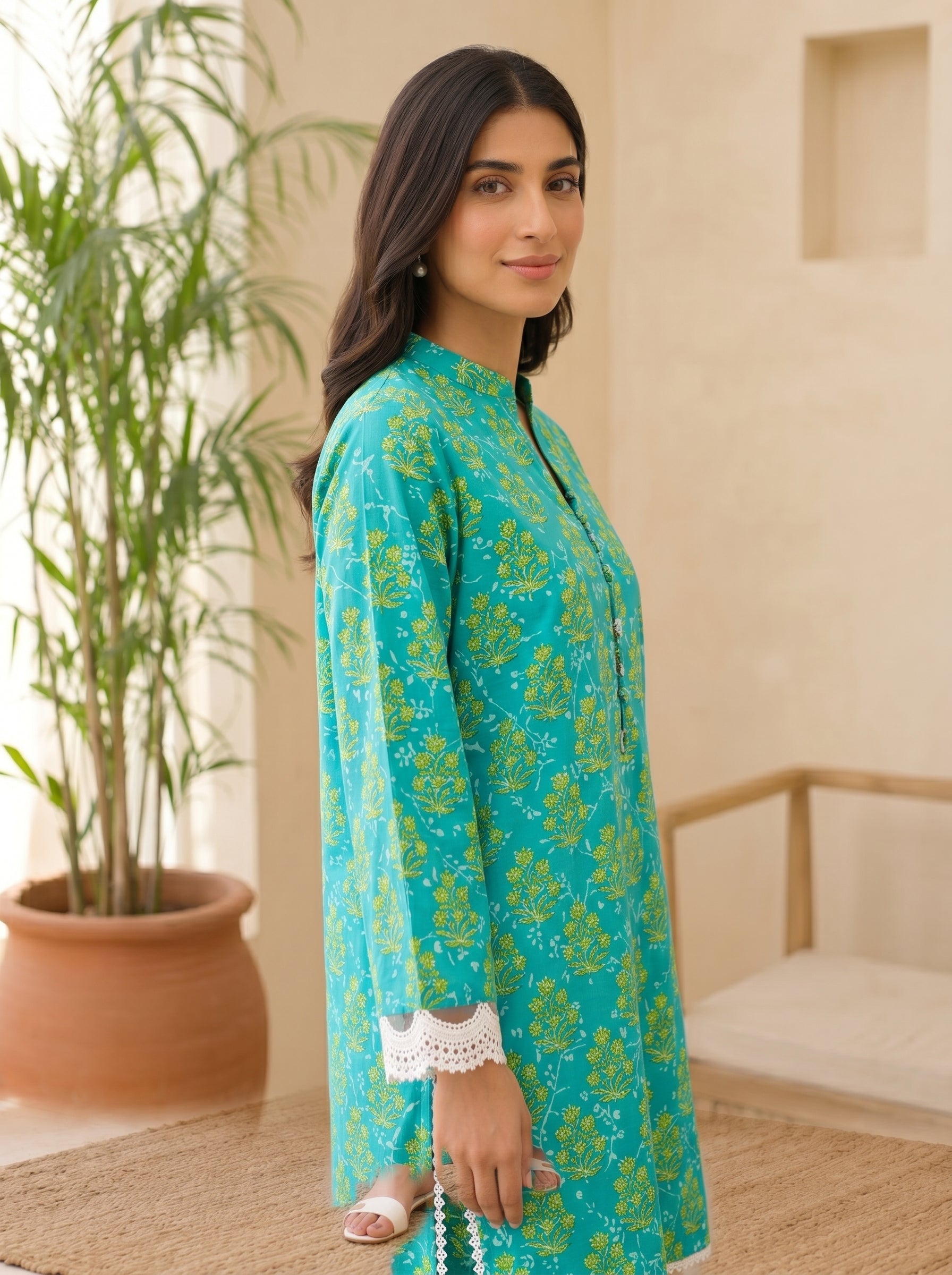 Teal-green-2 Piece Lawn | Portia Fabrics