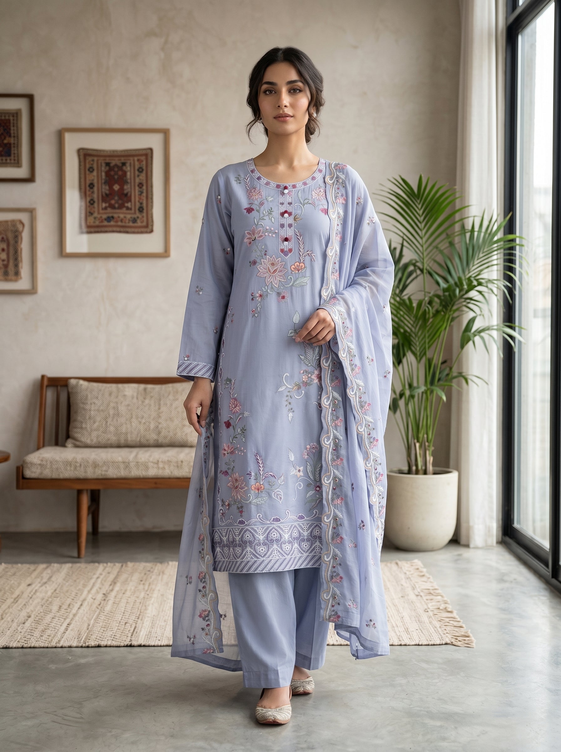 Graceful Lavender 3-Piece Suit Lawn | Portia Fabrics Main image