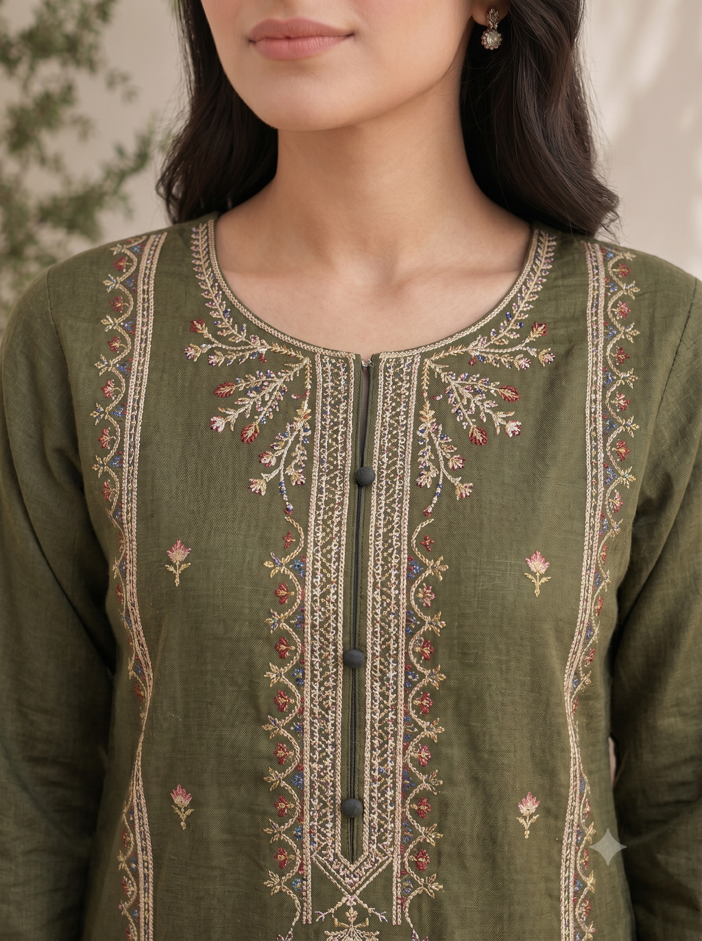 Olive Green | 3 Piece Lawn | Portia Fabrics