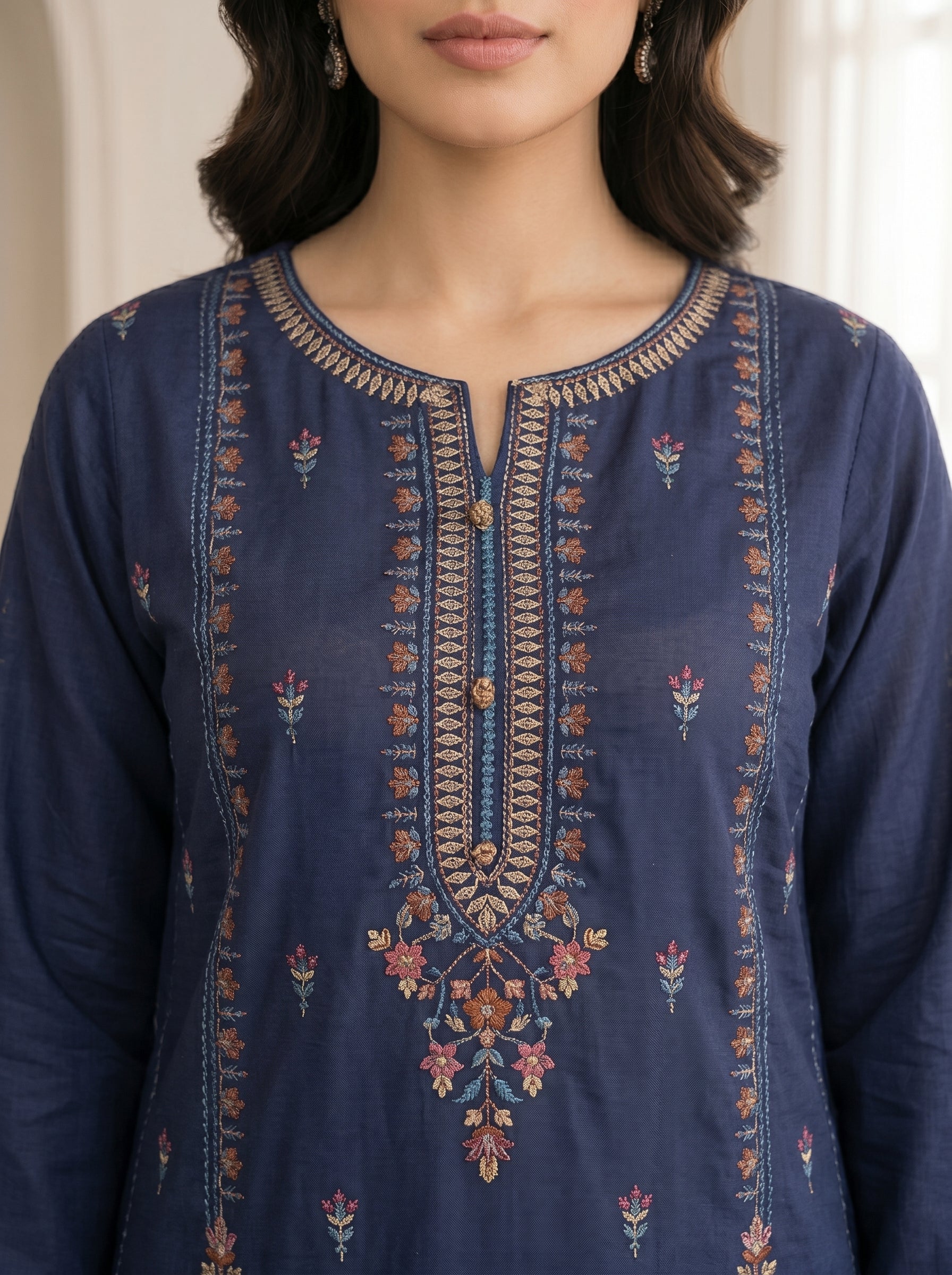 Navy Blue 3 Piece Lawn | Portia Fabrics Secondary image