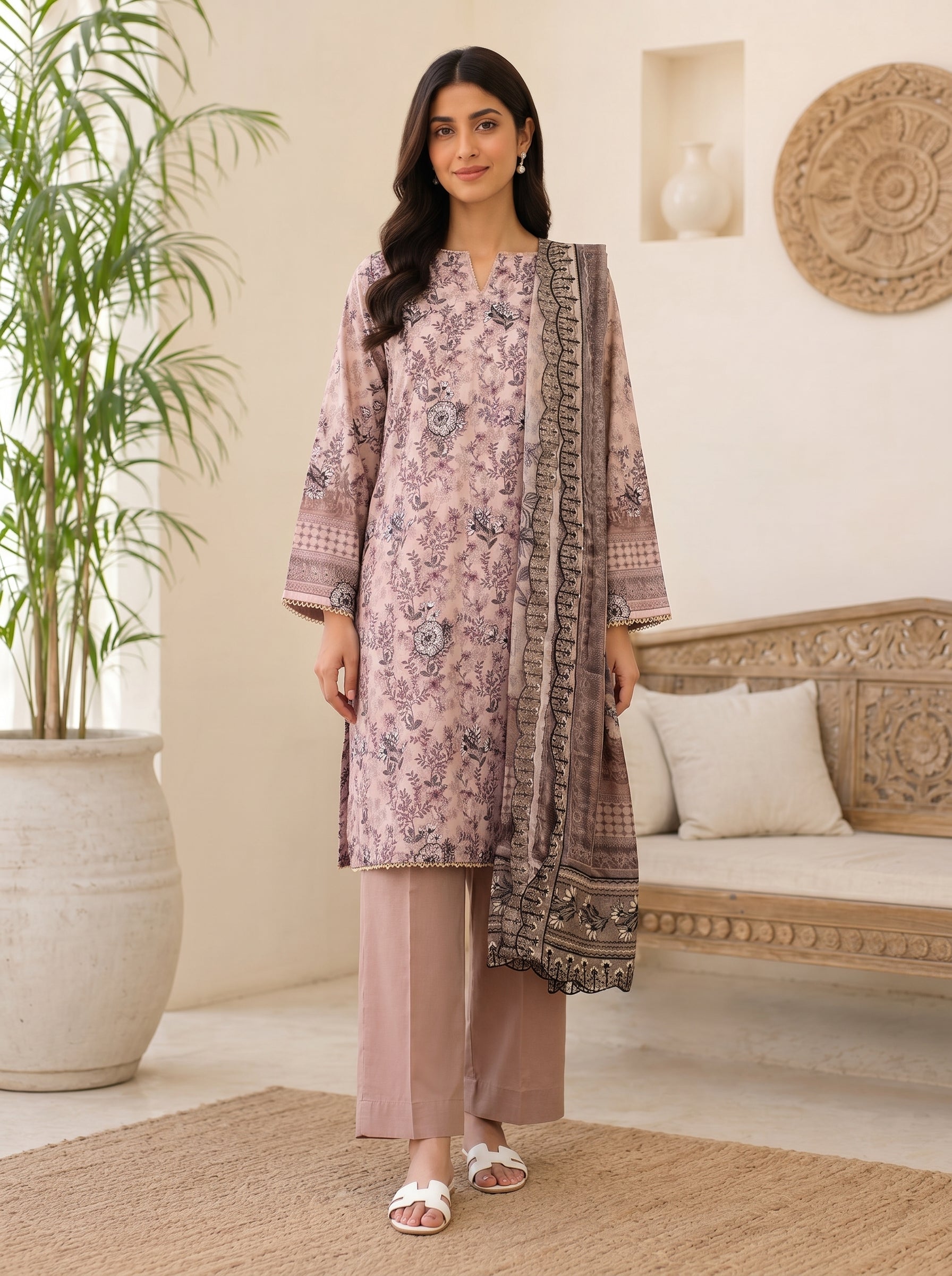 Dusty Pink 3-Piece Lawn Suit | Portia Fabrics Main image