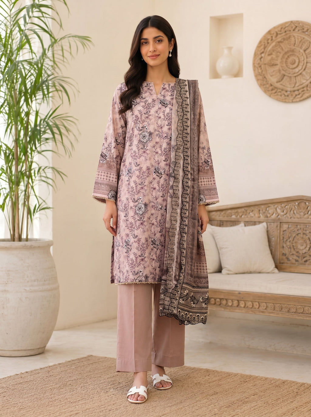 Dusty Pink 3-Piece Lawn Suit | Portia Fabrics