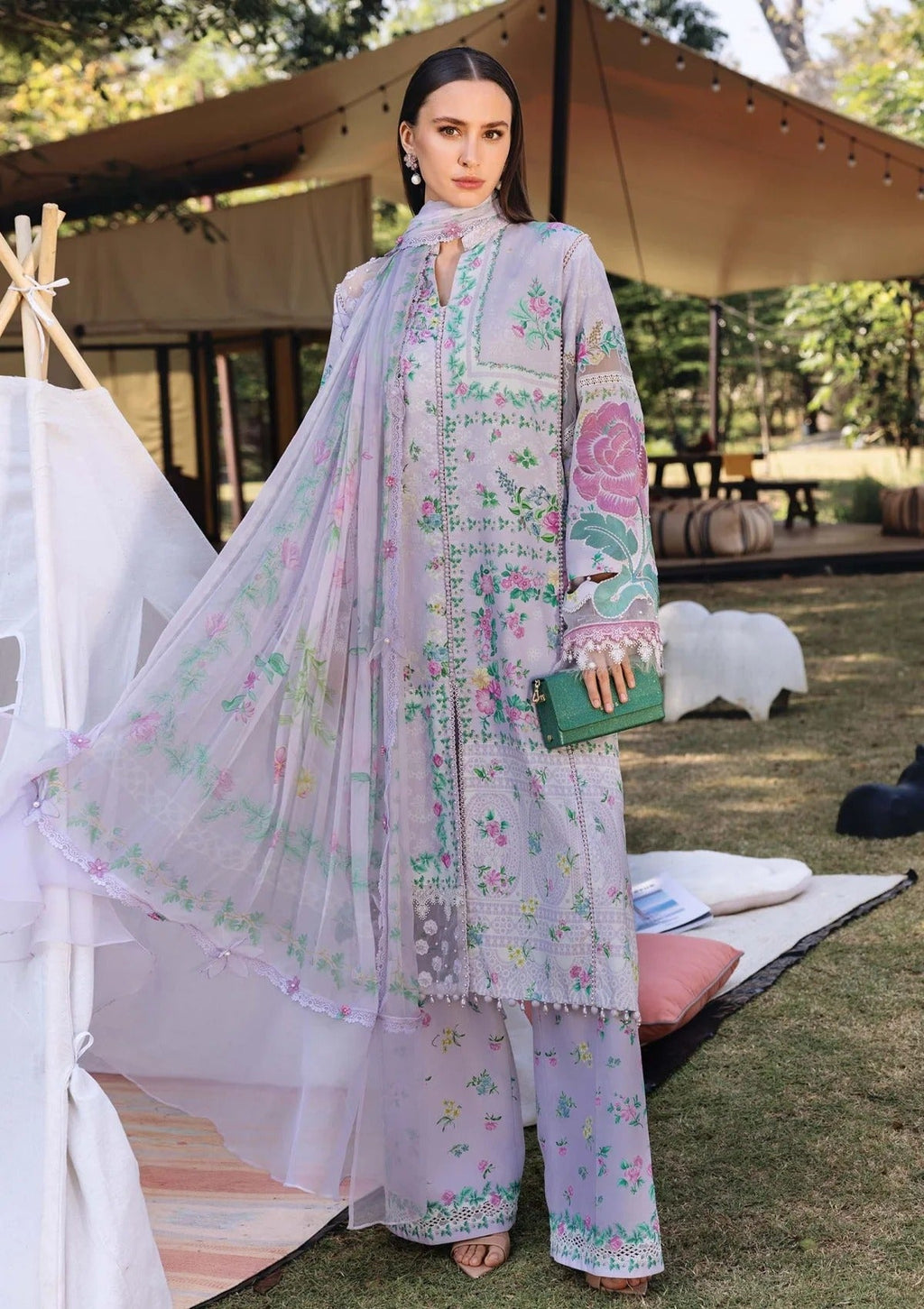 4A 3 Piece Unstitched Embroidered Lawn Suit | M Print | Maria B - Portia Fabrics
