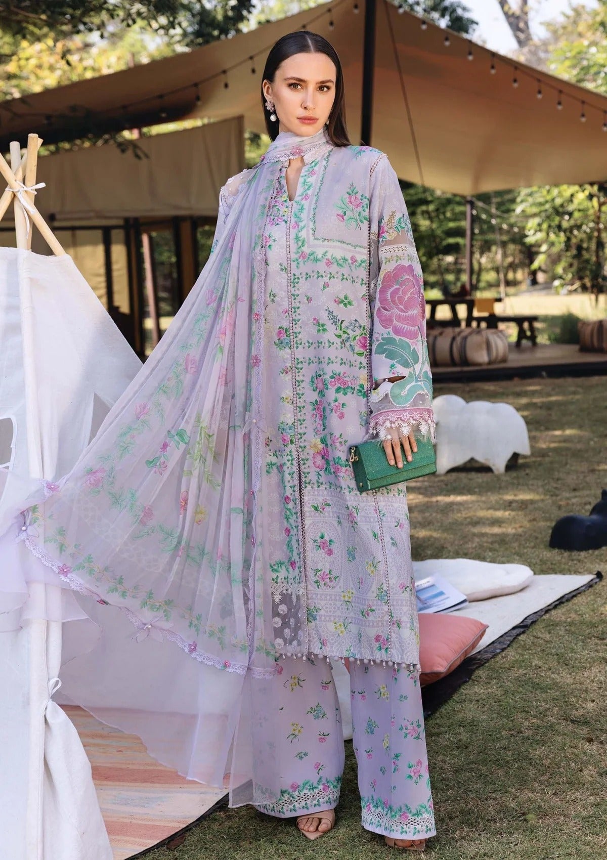 4A 3 Piece Unstitched Embroidered Lawn Suit | M Print | Maria B - Portia Fabrics