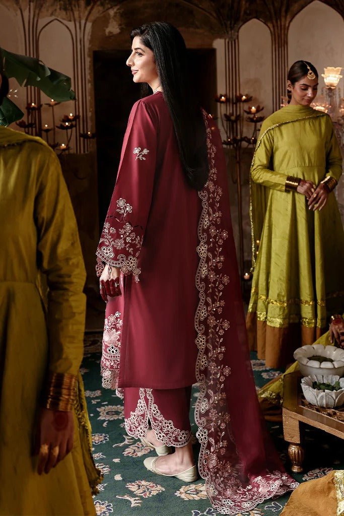 CRIMSON DRAPE-3PC EMBROIDERED LAWN SUIT | Cross Stitch - Portia Fabrics
