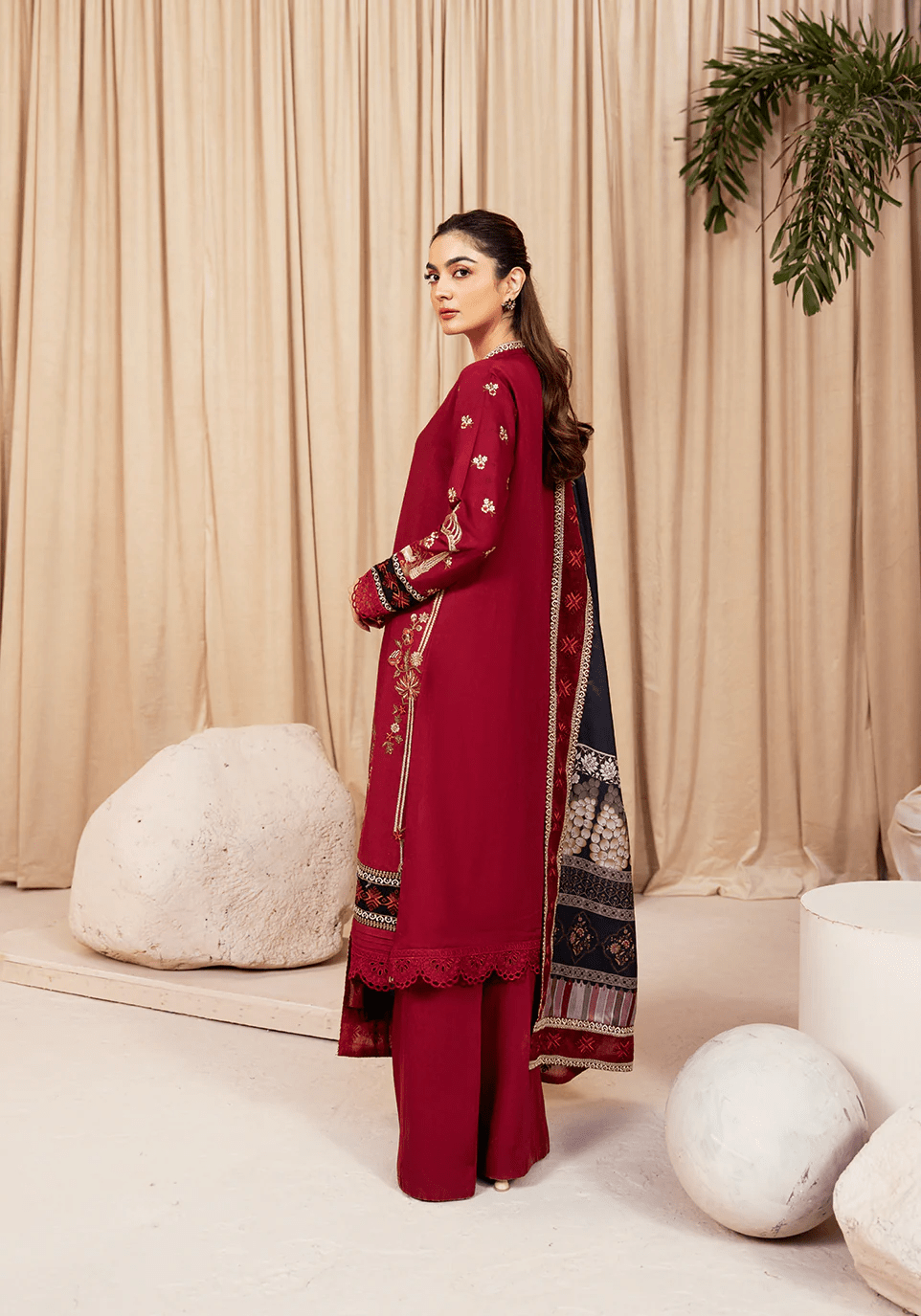 CRIMSON ECHO I The Winter Edt- Luxe Pret '25 I Zarqash - Portia Fabrics