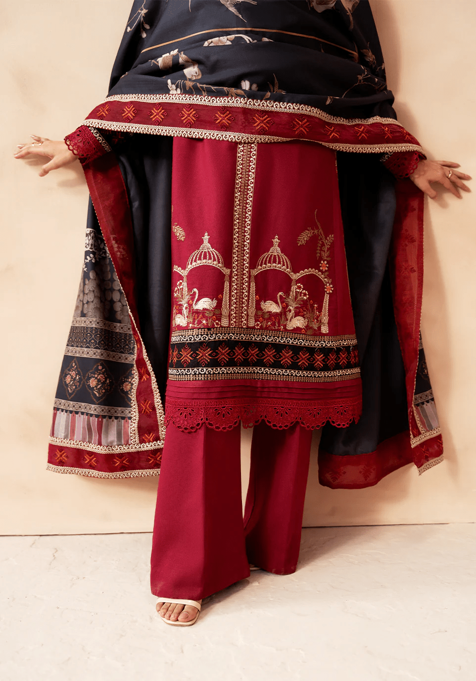 CRIMSON ECHO I The Winter Edt- Luxe Pret '25 I Zarqash - Portia Fabrics