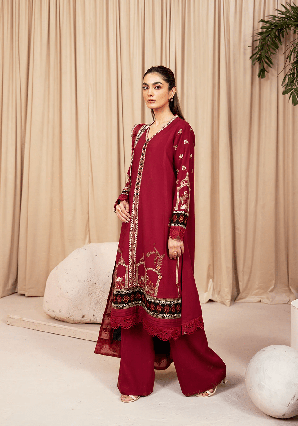 CRIMSON ECHO I The Winter Edt- Luxe Pret '25 I Zarqash - Portia Fabrics