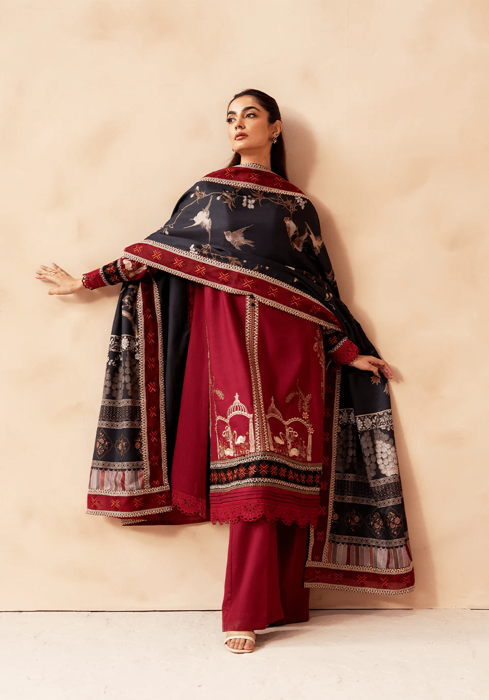 CRIMSON ECHO I The Winter Edt- Luxe Pret '25 I Zarqash - Portia Fabrics