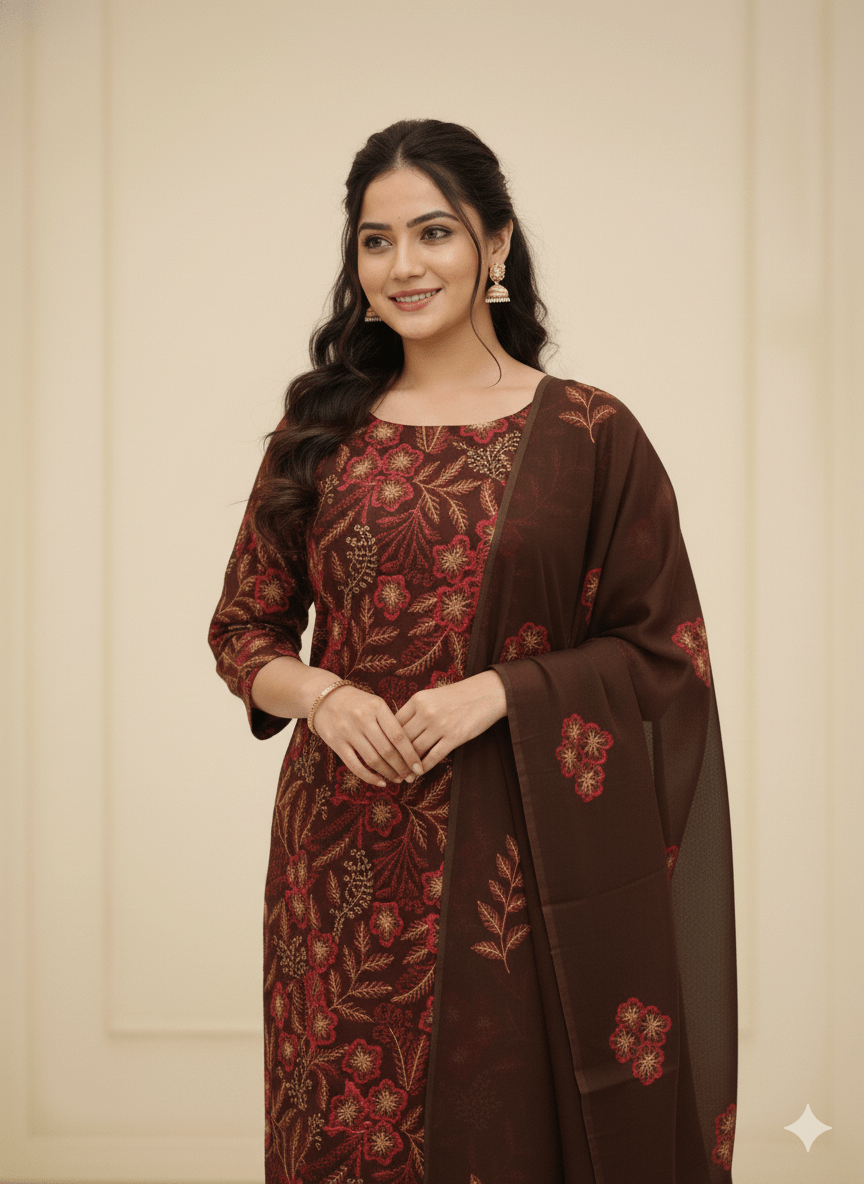 D1 I Karandi 3 piece unstitch suit I Portia Fabrics - Portia Fabrics