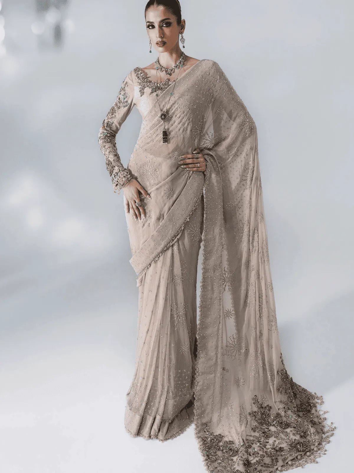 D3 Chiffon Saree | MBROIDERED Wedding Edtion | Maria B - Portia Fabrics Main image