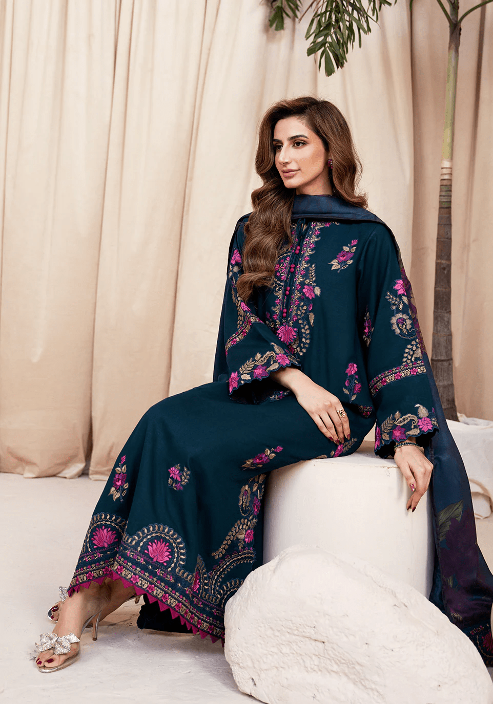 FLORAL NOIR I The Winter Edt- Luxe Pret '25 I Zarqash - Portia Fabrics