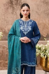 PRUSSIAN WAVES-3PC PRINTED LAWN SUIT I EID LAWN '26 I Cross Stitch