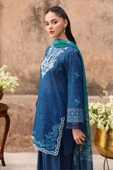PRUSSIAN WAVES-3PC PRINTED LAWN SUIT I EID LAWN '26 I Cross Stitch