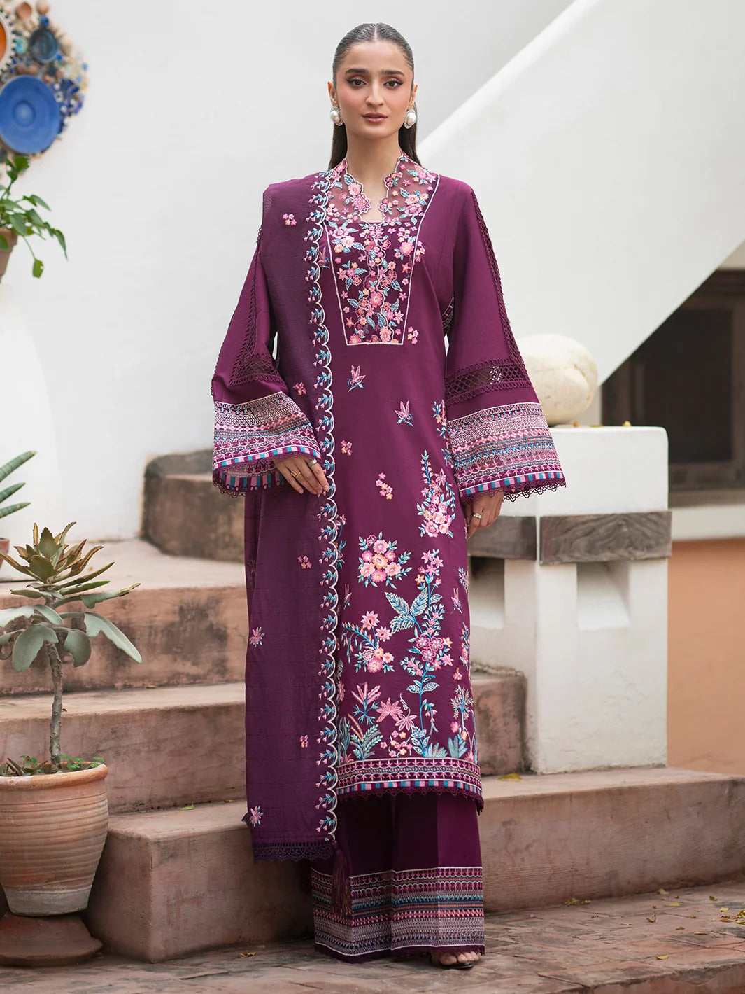 AN-008 | 3 PC Lawn I Angan Embroidered Lawn '26 I MAHNUR