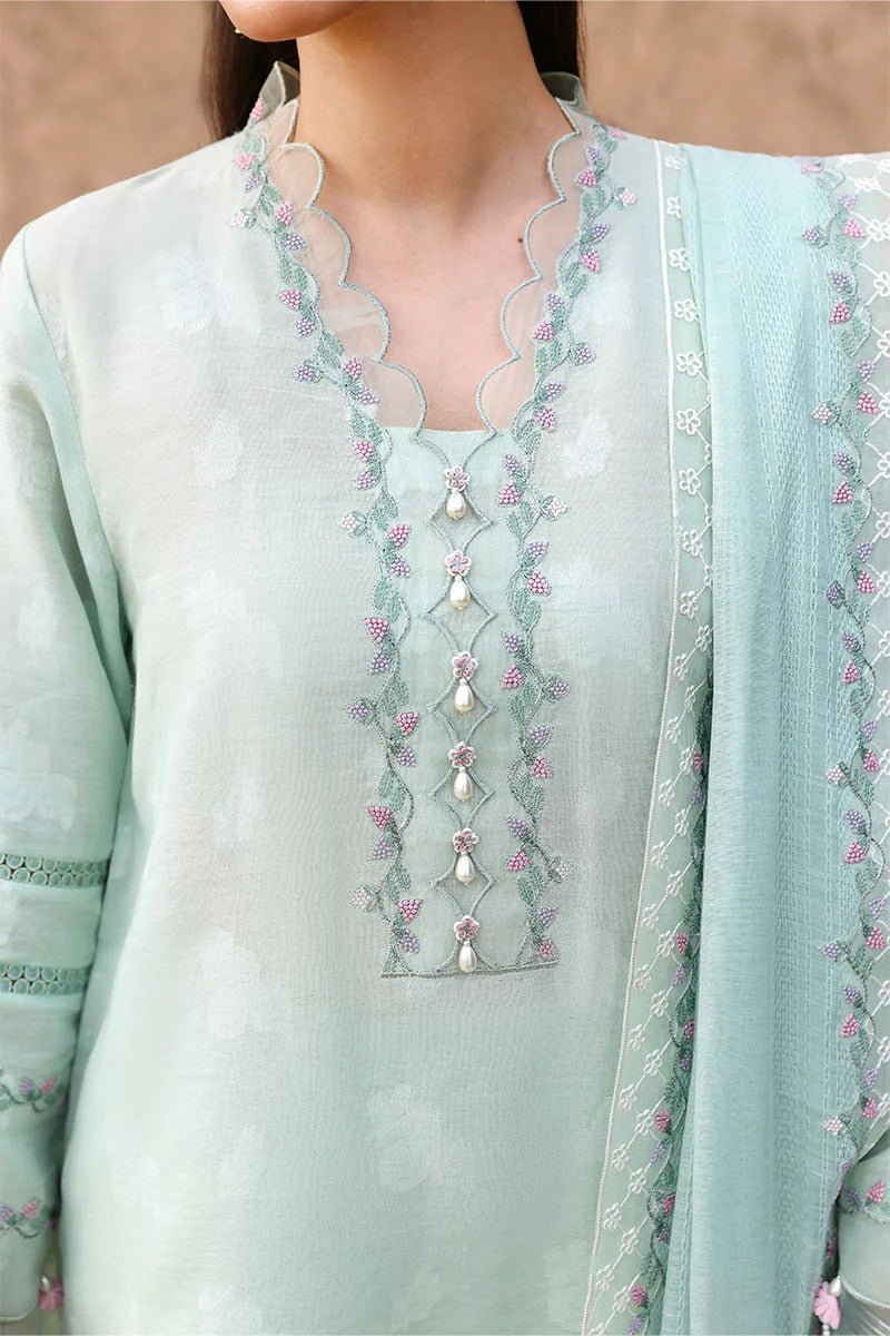 MISTY MINT-3PC EMBROIDERED LAWN SUIT | Cross Stitch - Portia Fabrics
