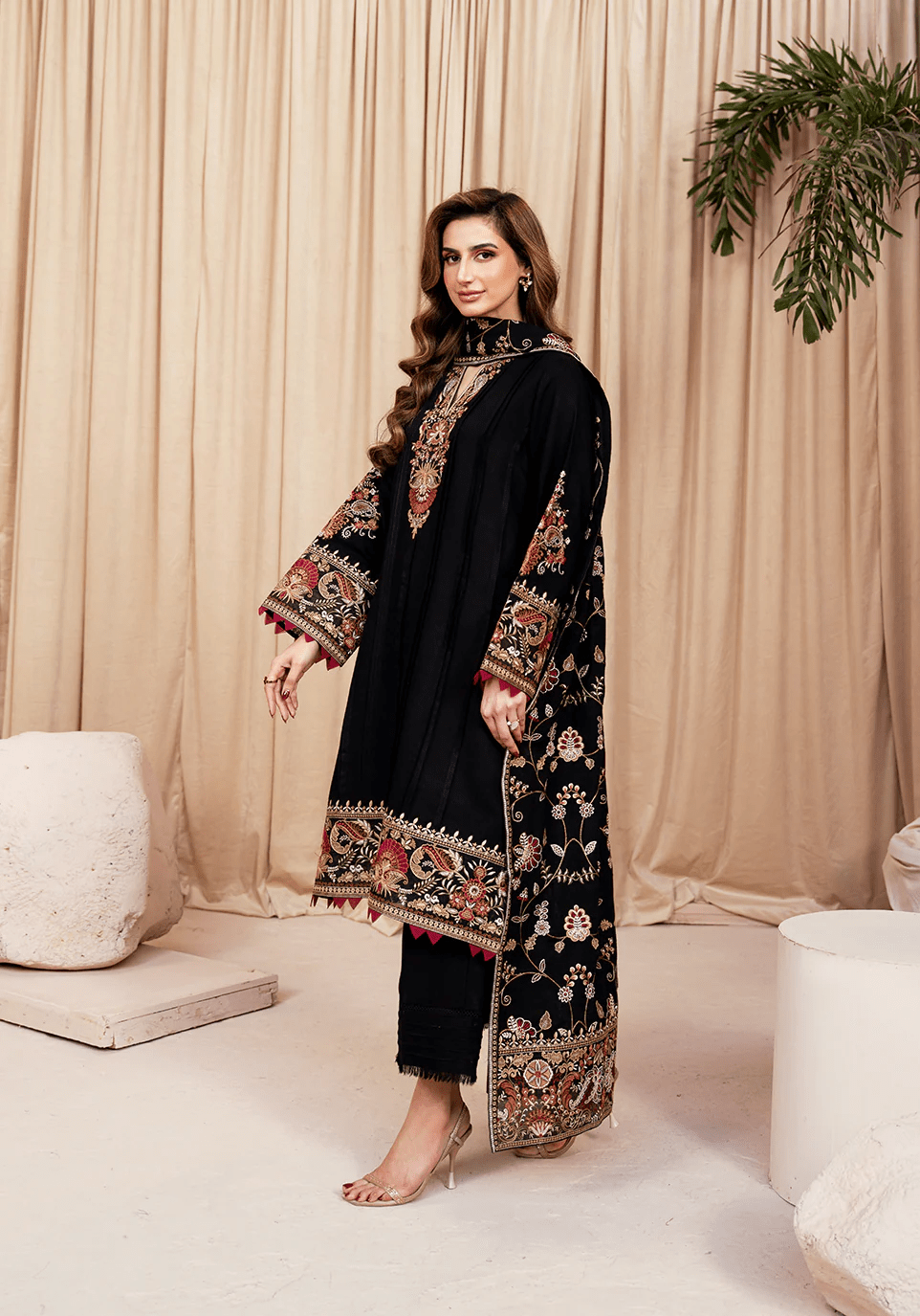 NOIR BLOOM I The Winter Edt- Luxe Pret '25 I Zarqash - Portia Fabrics