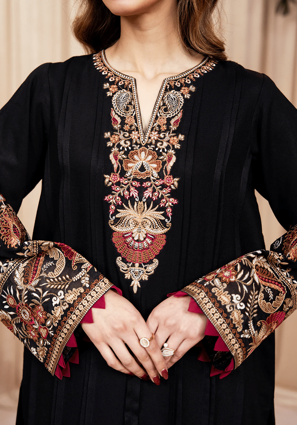 NOIR BLOOM I The Winter Edt- Luxe Pret '25 I Zarqash - Portia Fabrics