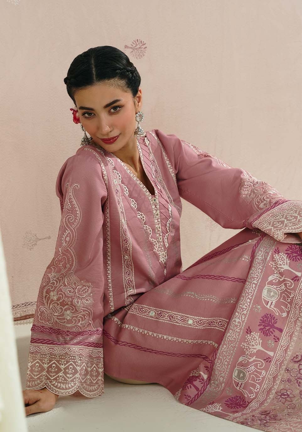 Noor e Ghulab I Nazākat I Zarqash - Portia Fabrics