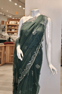 PF01 Bottle Green | Saree Portia | Portia Fabrics - Portia Fabrics