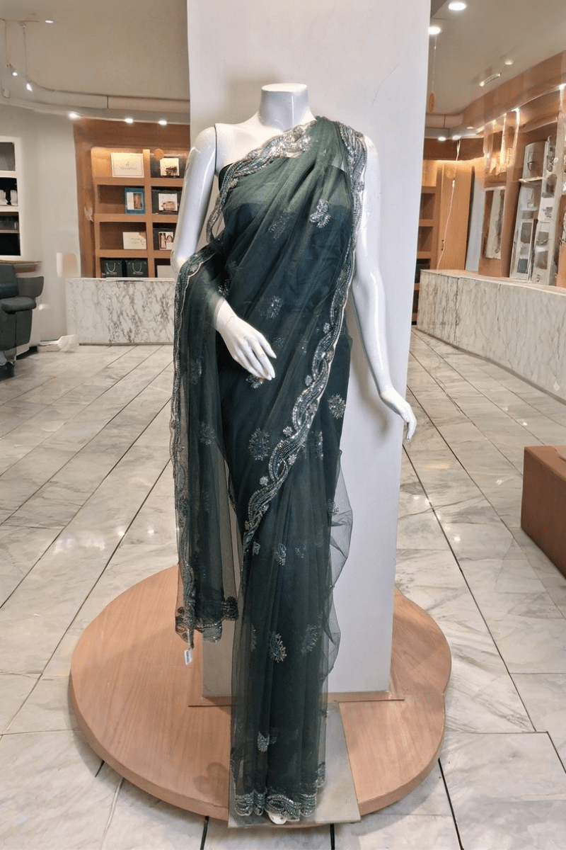 PF01 Bottle Green | Saree Portia | Portia Fabrics - Portia Fabrics