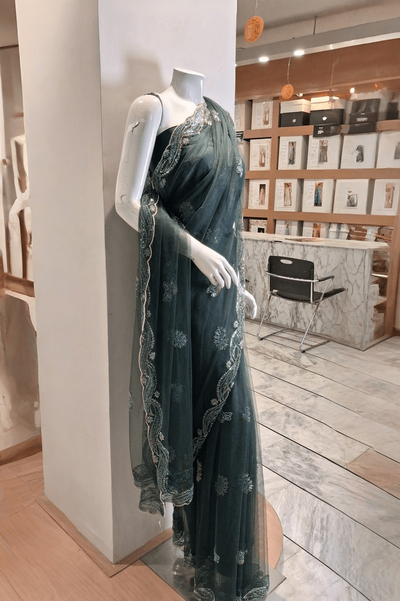 PF01 Bottle Green | Saree Portia | Portia Fabrics - Portia Fabrics