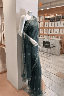 PF01 Bottle Green | Saree Portia | Portia Fabrics - Portia Fabrics