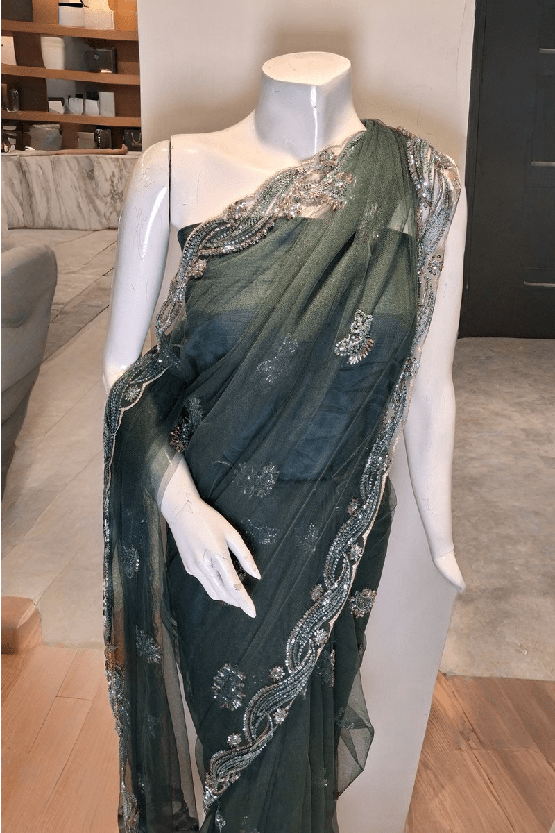 PF01 Bottle Green | Saree Portia | Portia Fabrics Secondary image