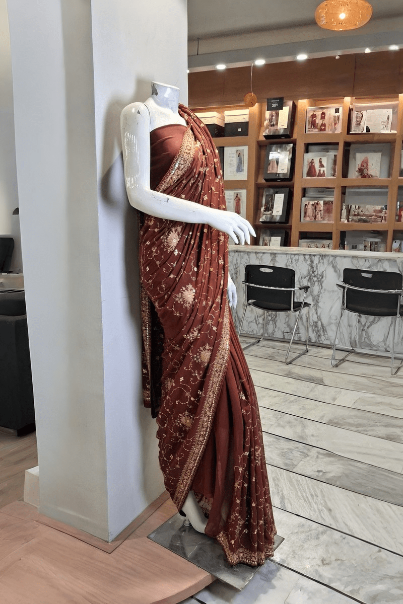 PF03 Rust Brown | Saree Portia | Portia Fabrics - Portia Fabrics
