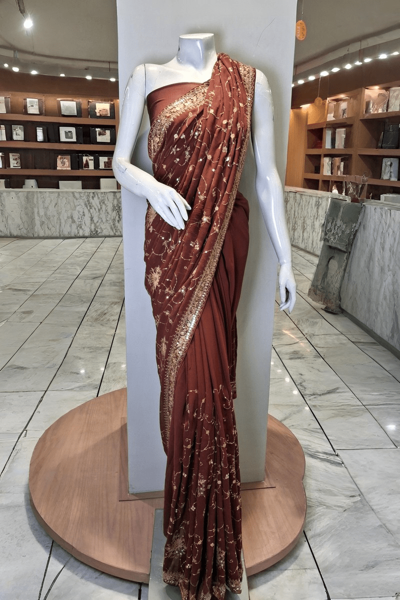 PF03 Rust Brown | Saree Portia | Portia Fabrics - Portia Fabrics