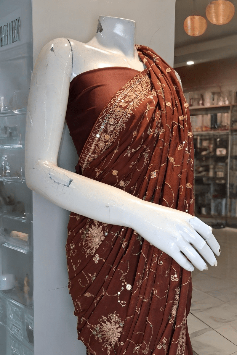 PF03 Rust Brown | Saree Portia | Portia Fabrics Secondary image