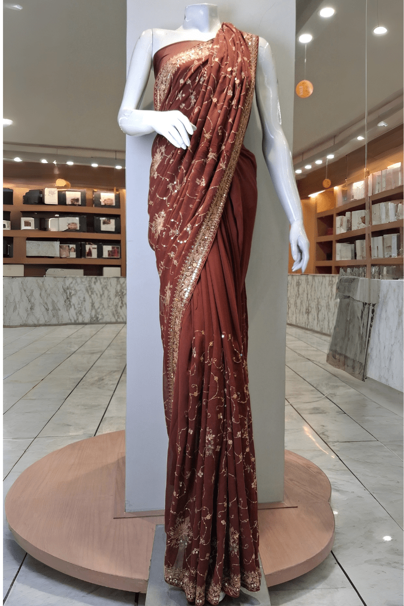 PF03 Rust Brown | Saree Portia | Portia Fabrics - Portia Fabrics Main image