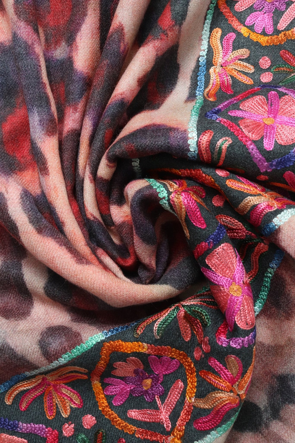 Pure Pashmina Machine Embroidered Shawl - Portia Fabrics