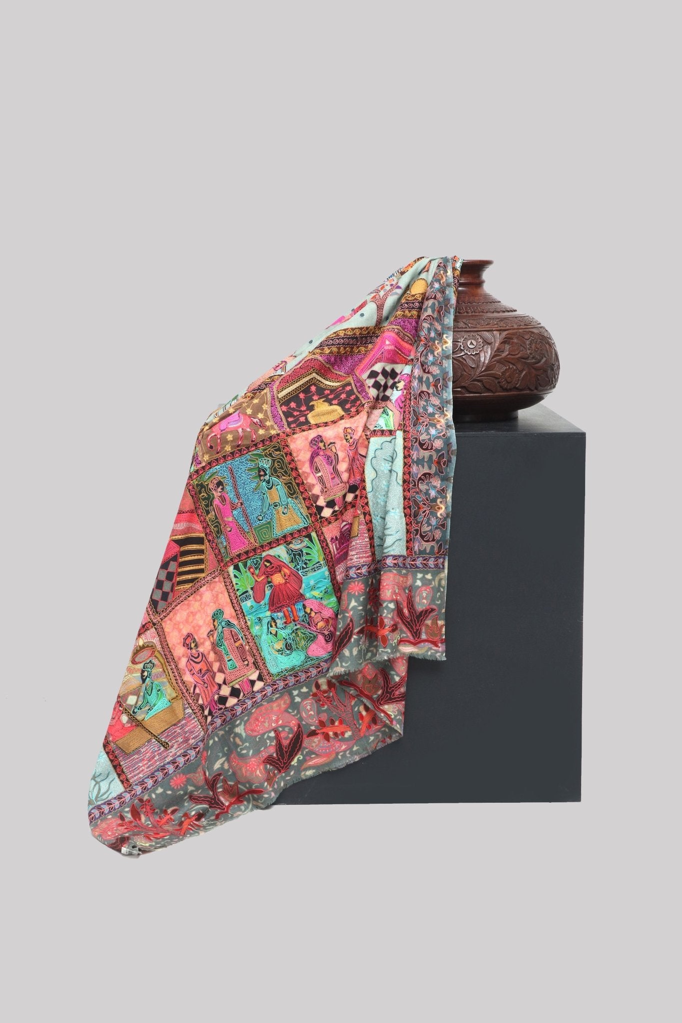 Pure Pashmina Qalamkar Mughalia Shawl - Portia Fabrics Main image