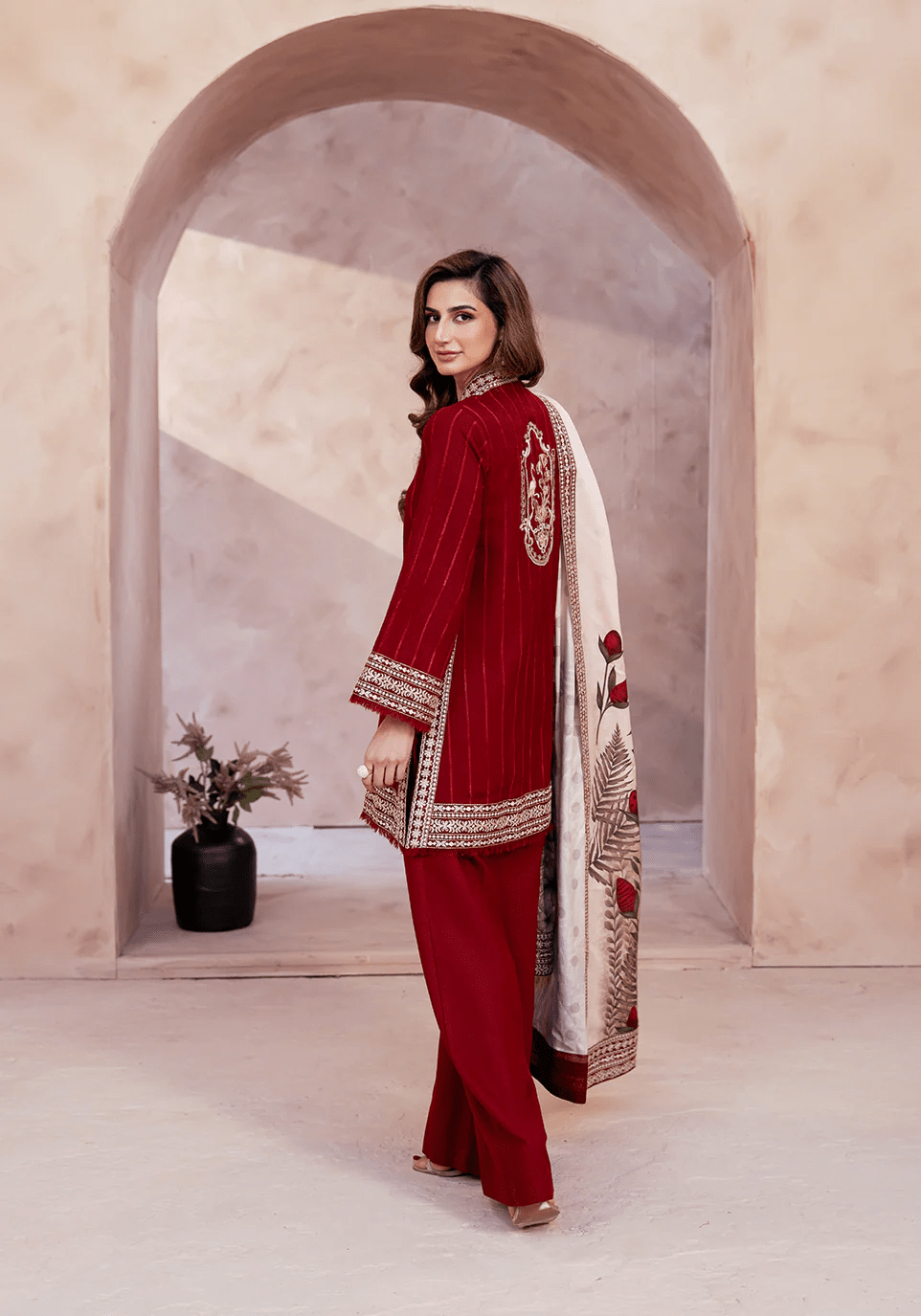 RED WHISPER I The Winter Edt- Luxe Pret '25 I Zarqash - Portia Fabrics