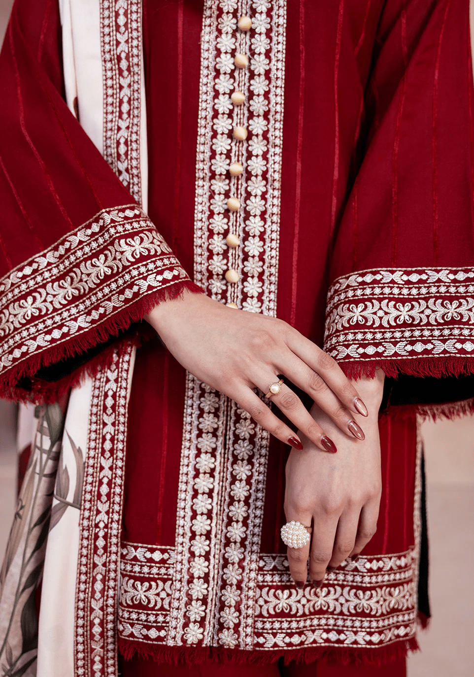 RED WHISPER I The Winter Edt- Luxe Pret '25 I Zarqash - Portia Fabrics