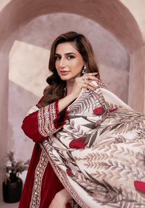 RED WHISPER I The Winter Edt- Luxe Pret '25 I Zarqash - Portia Fabrics