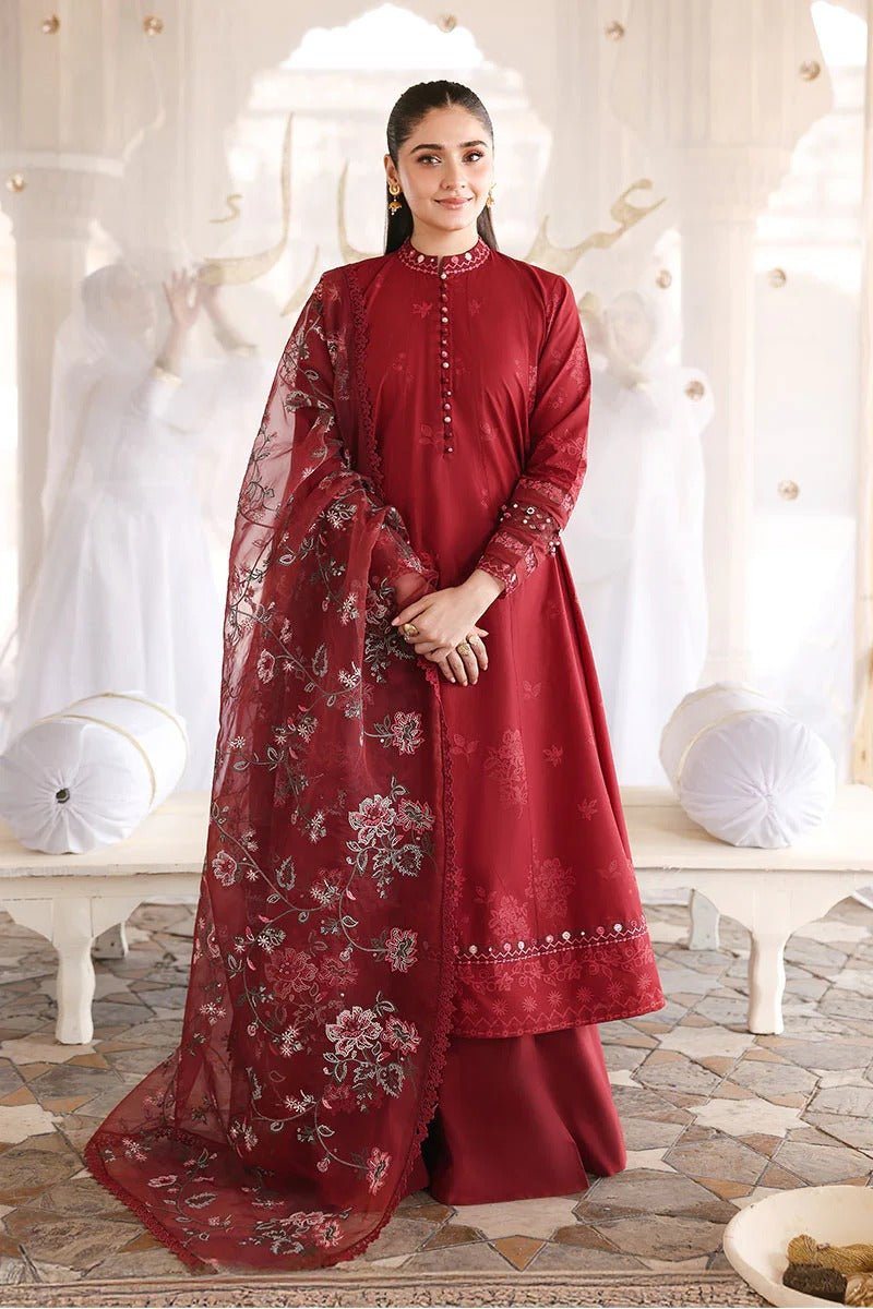 ROUGE FLARE-3PC EMBROIDERED LAWN SUIT | Cross Stitch - Portia Fabrics