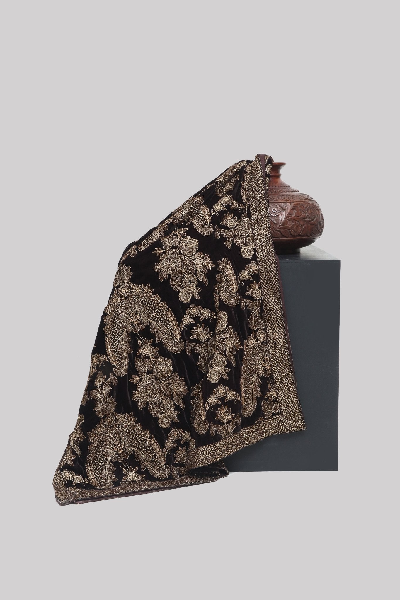 Velvet Embroidered Shawl - Portia Fabrics