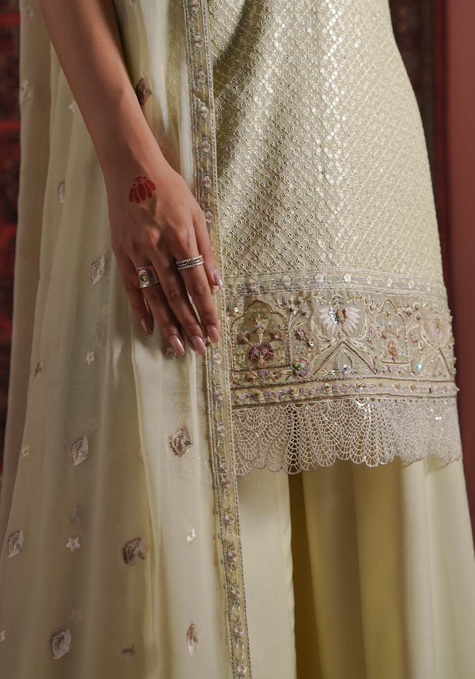 ZQL 004B HENA | Lakhnawi Festive Chiffon Collection '24 | Zarqash - Portia Fabrics