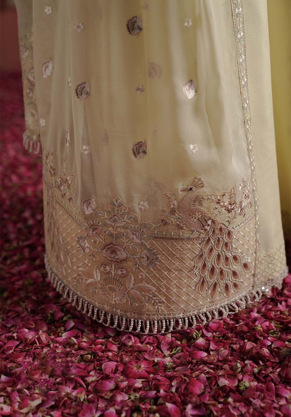 ZQL 004B HENA | Lakhnawi Festive Chiffon Collection '24 | Zarqash - Portia Fabrics