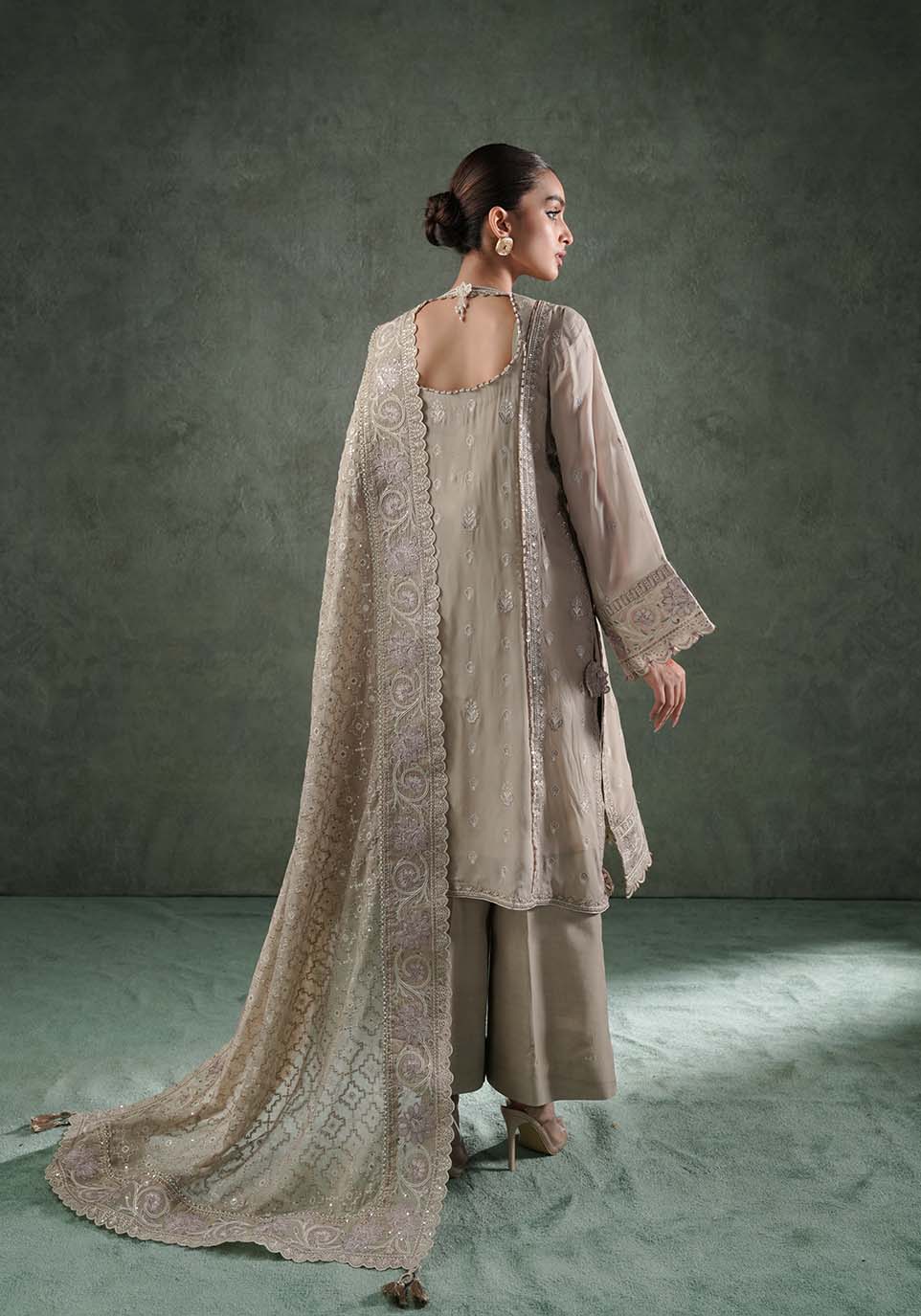 ZQL 007A HAZEL | Lakhnawi Festive Chiffon Collection '24 | Zarqash - Portia Fabrics