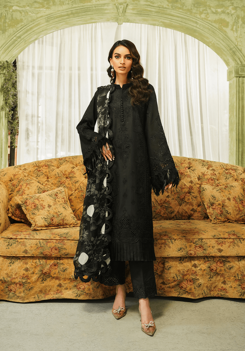 ZQT 005 MIDNIGHT | Tresor Luxury Lawn'24 | Zarqash - Portia Fabrics