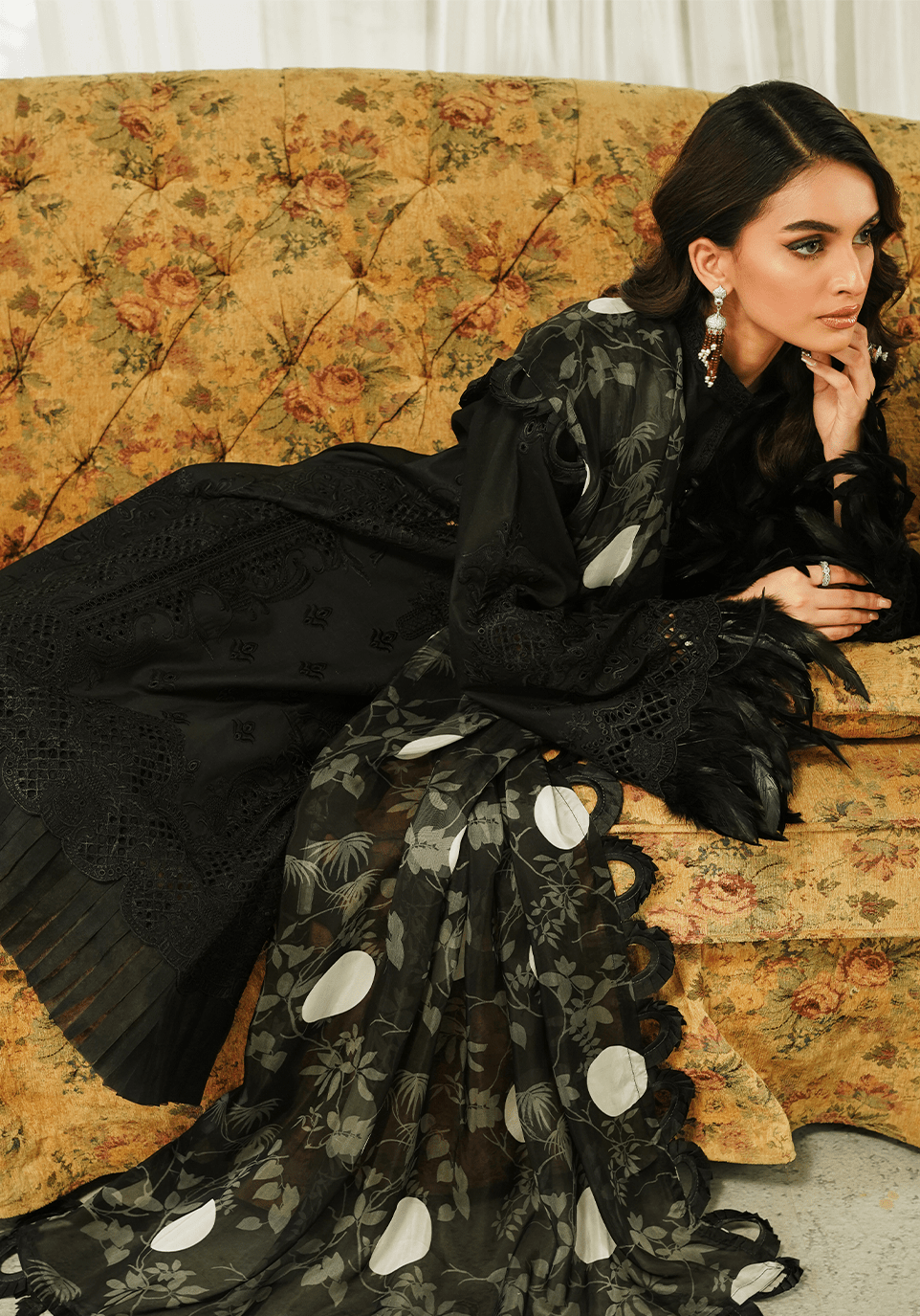 ZQT 005 MIDNIGHT | Tresor Luxury Lawn'24 | Zarqash - Portia Fabrics
